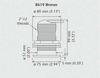 Garmin B619 Pohjanläpianturi, pronssi 77/200 kHz kaiku/lämpö 20° 8-pin liittimellä