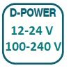 12/24 Vdc sekä 100-240 Vac virtaliitäntä automaattivaihdolla