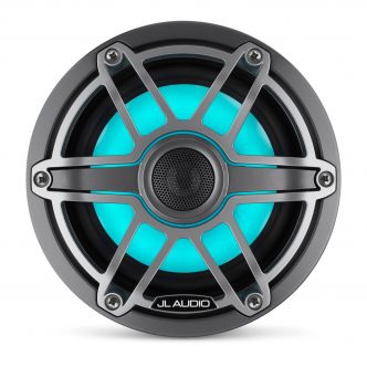 JL Audio 6.5" M6-650x kaiutinpari titaaninvärisellä Sport-ritilällä ja aseharmaalla rungolla sekä LED-valaistuksella