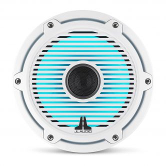 JL Audio 7.7" M6-770x kaiutinpari valkoisella Classic-ritilällä ja rungolla sekä LED-valaistuksella