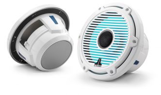 JL Audio 7.7" M6-770x kaiutinpari valkoisella Classic-ritilällä ja rungolla sekä LED-valaistuksella
