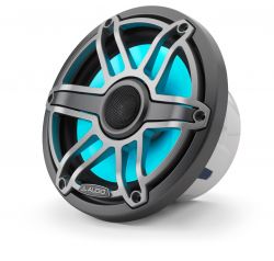 JL Audio 7.7" M6-770x kaiutinpari titaaninvärisellä Sport-ritilällä ja aseharmaalla rungolla sekä LED-valaistuksella