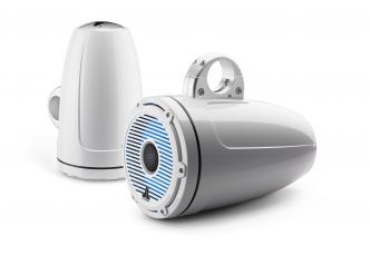 JL Audio 8.8" koteloitu M6-880ETXv3 valkoisella Classic-ritilällä ja rungolla sekä LED-valaistuksella