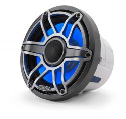 JL Audio 8.8" M6-880x kaiutinpari titaaninvärisellä Sport-ritilällä ja aseharmaalla rungolla sekä LED-valaistuksella