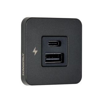 Scanstrut TILE USB-C, USB-A latauspistorasia, musta