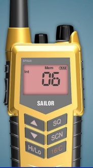 Sailor SP3520 GMDSS käsi-VHF pelkällä hätäparistolla